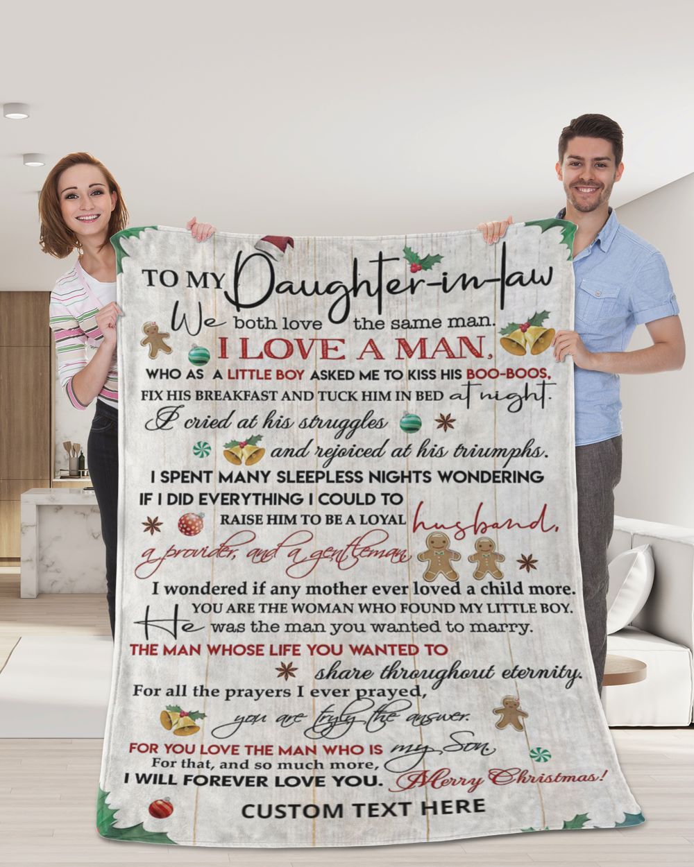 Personalized Custom To My Daughter In Law We Both Love The Same Man Love Sherpa Fleece Blanket TTH Cozy Plush Fleece Blanket