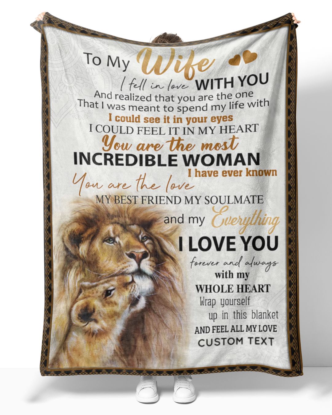 Personalized Custom To My Wife From Husband Lion Heart Sherpa Fleece