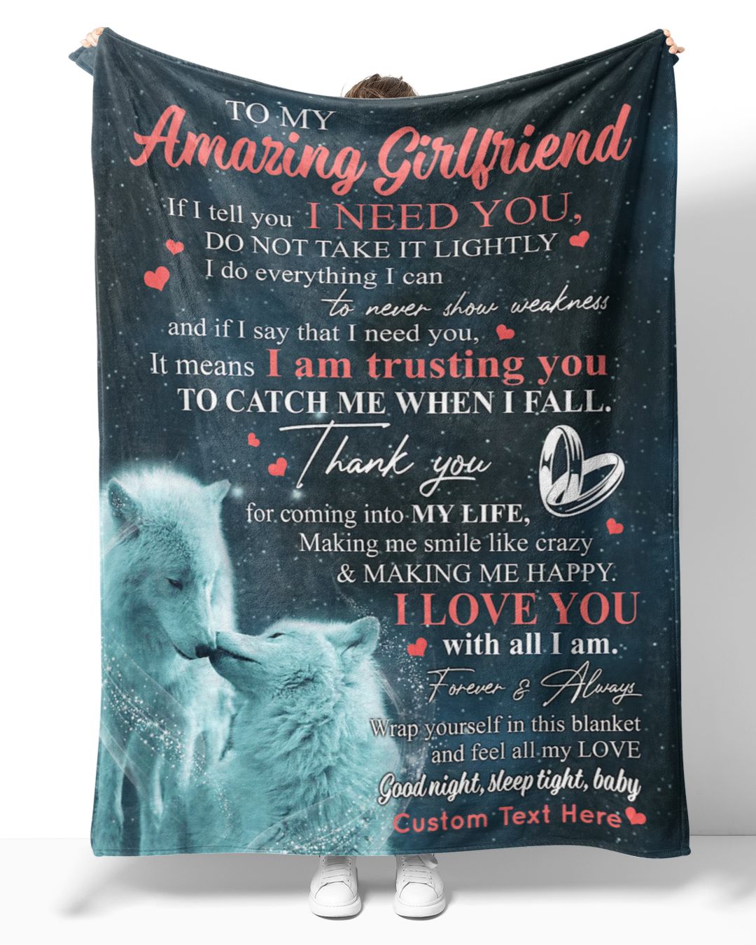 Personalized Custom To My Girlfriend From Boyfriend Wolf Ring White Sherpa Fleece