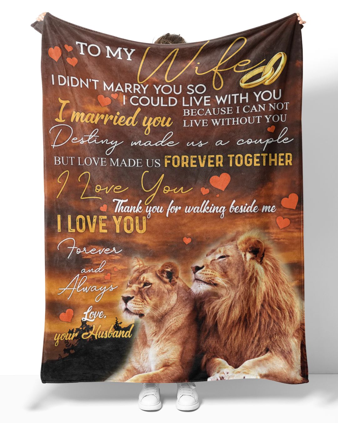 To My Wife From Husband Lion Forever Sherpa Fleece Blanket Kenny Tran