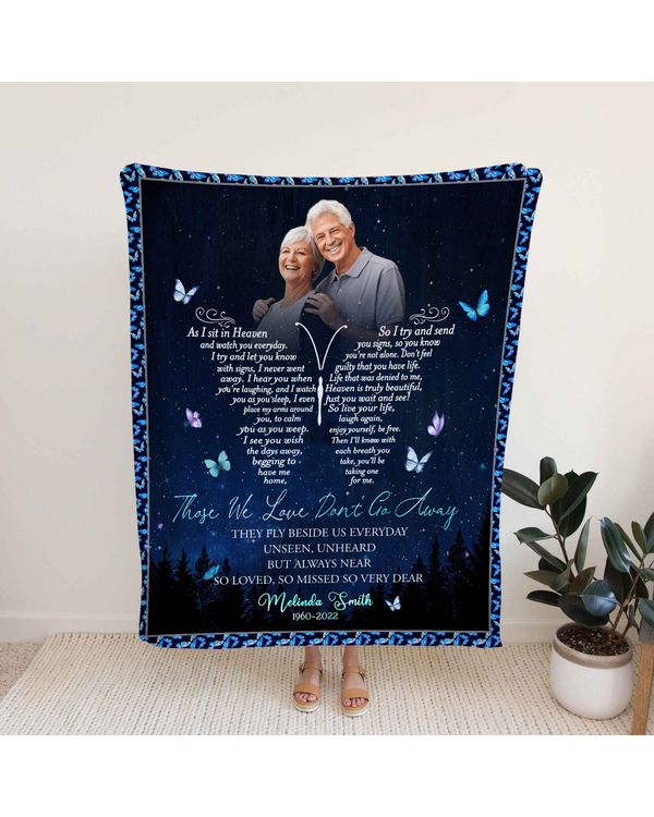 Personalized Photo In Loving Memory Memorial As I Sit In Heaven Sherpa Fleece Blanket FBL127