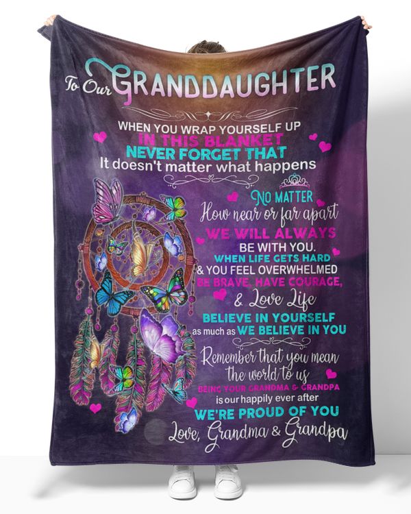 To Our Granddaughter From Grandpa And Grandma Dream Catcher Sherpa Fleece Blanket T850