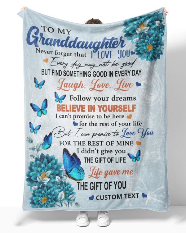 Personalized Custom To My Granddaughter Flower Butterfly Sherpa Fleece Blanket T864