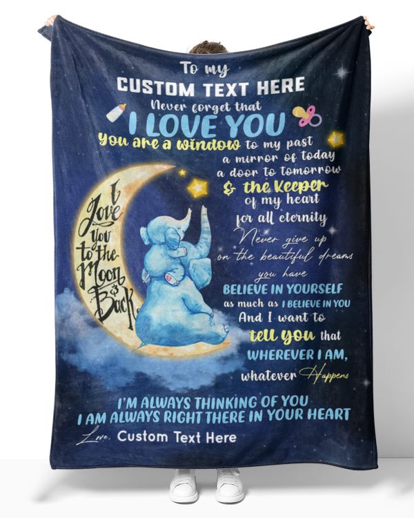 Personalized Custom To My Granddaughter Never Forget Baby Elephant Moon Back Sherpa Fleece Blanket