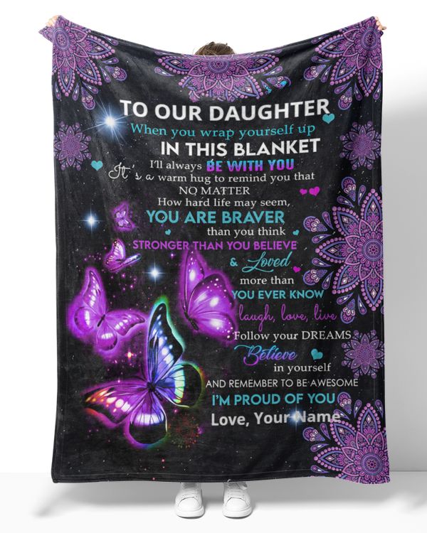 Personalized Custom To Our Daughter From Mom Dad Butterfly Sherpa Fleece Blanket TTH T810